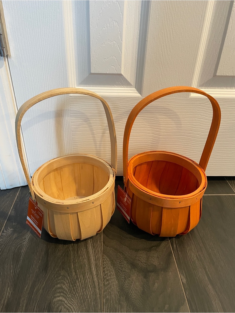 Ashland Natural and Orange Wood Handle Basket Pair
